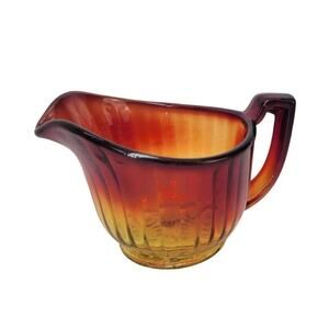 Vintage Amberina Peach Iridescent Glass Creamer Pitcher Mid Century Modern MCM